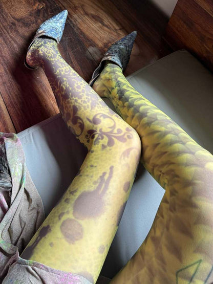 "Lizard Leopard" Hand Drawn asymmetrical 14d Pantyhose [S0000008573]