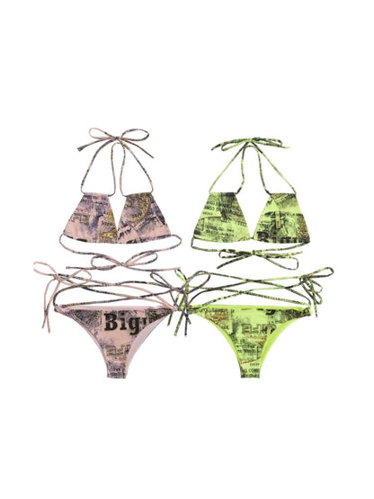 Hot Girl Denim Print Strap Bikini [S0000008567]