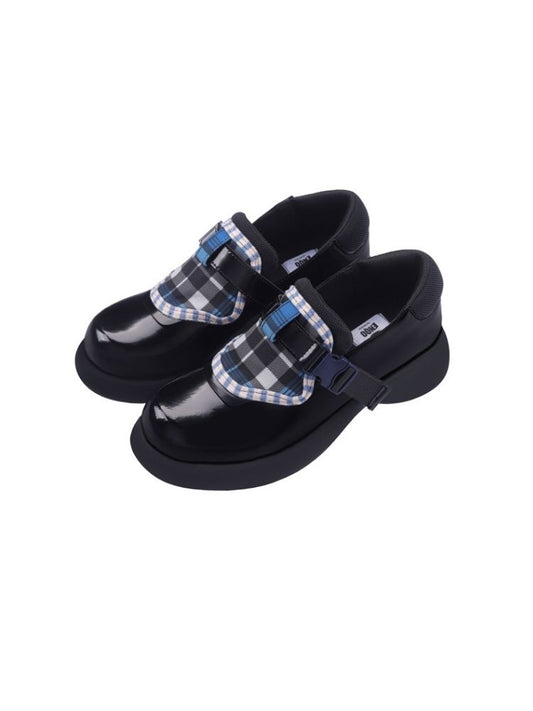 Plaid Velcro Leather Platform Loafers【s0000002687】