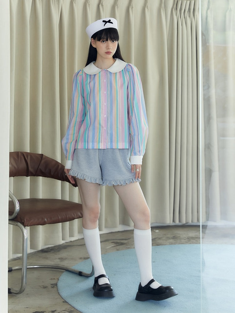 Doll Collar Candy Stripe College Style Shirt【s0000003578】