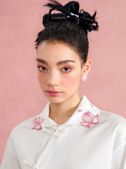Lotus Flower Embroidery Chinese Blouse【s0000007571】