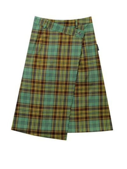 High waist slim green plaid skirt【s0000003118】