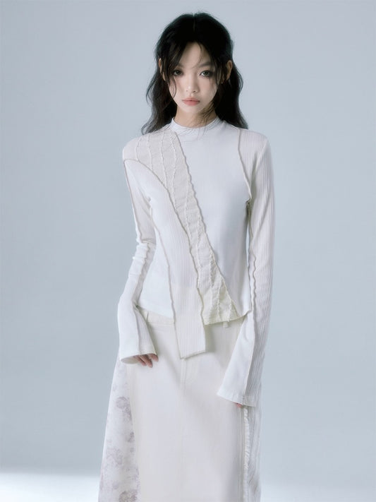 Splicing Irregular Slim Long Sleeved Bottoming Shirt【s0000004387】