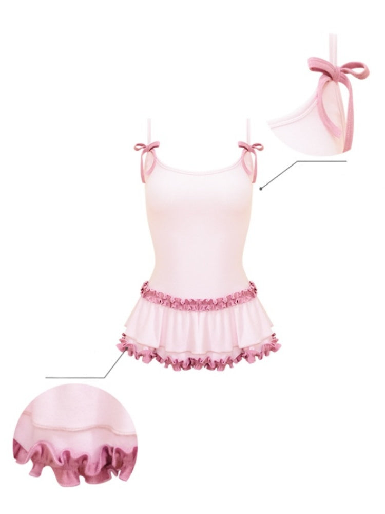 Ruffle Lace Pleated Hem Bow Camisole【s0000013008】
