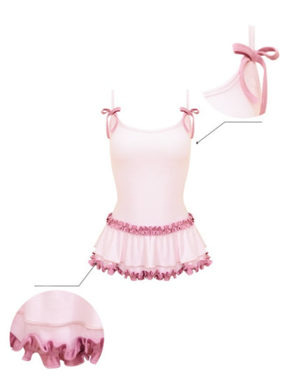 Ruffle Lace Pleated Hem Bow Camisole【s0000013008】