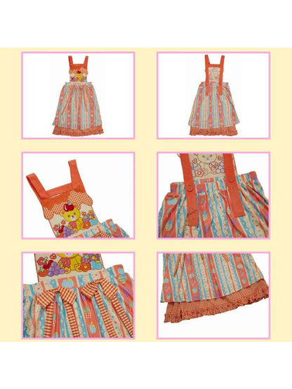 Cartoon Bear Plaid Splicing Embroidered Apron Dress【s0000006670】