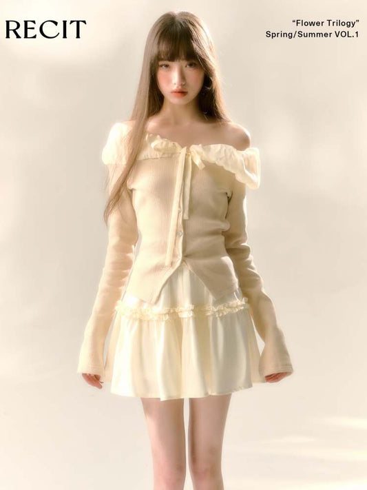 Lace Off Shoulder Knit Tops & Tutu Mini Skirts【s0000007365】