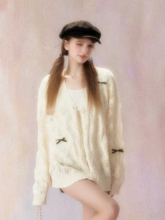 Ribbon Lace V-Neck Knit Cardigan [s0000006475]