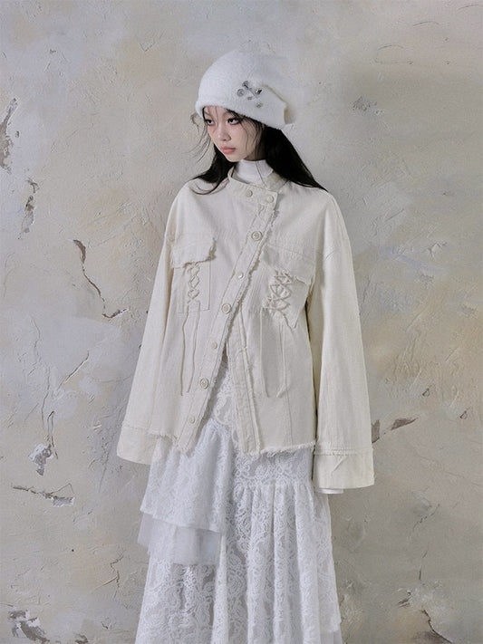 Asymmetrical Stitching Hollow Jacquard Long Sleeved Dress【s0000004394】