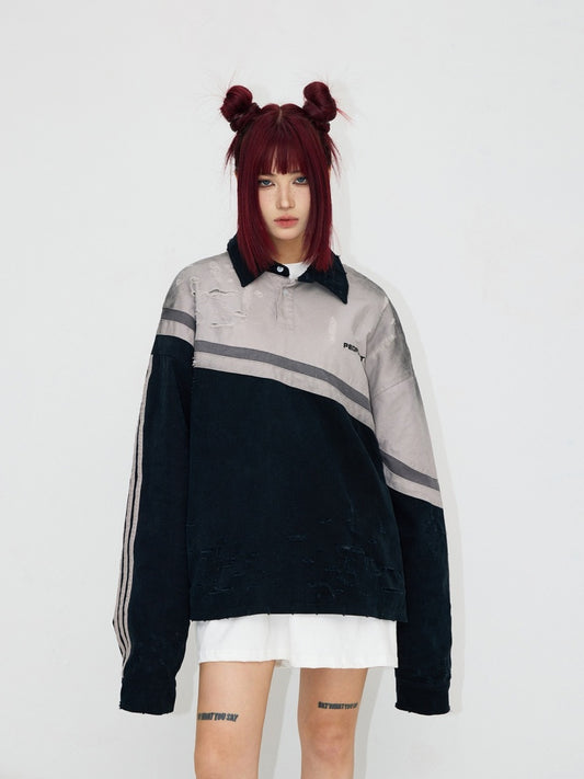 Dirty Vintage Damage Distressed Design Polo Sweat【s0000004191】