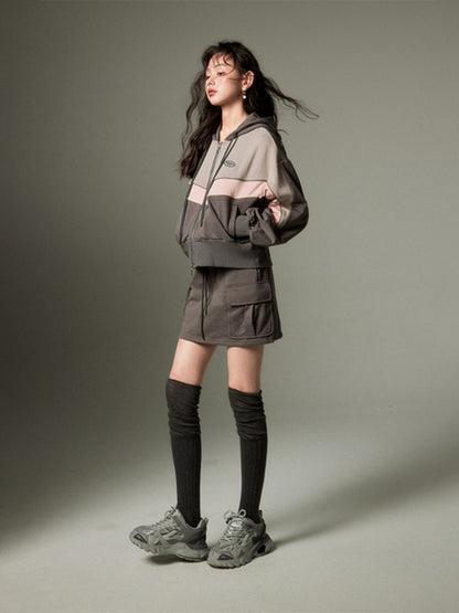 Sports Style ZIP-Up Hoodie &amp; A-Line Skirt [s0000003191]