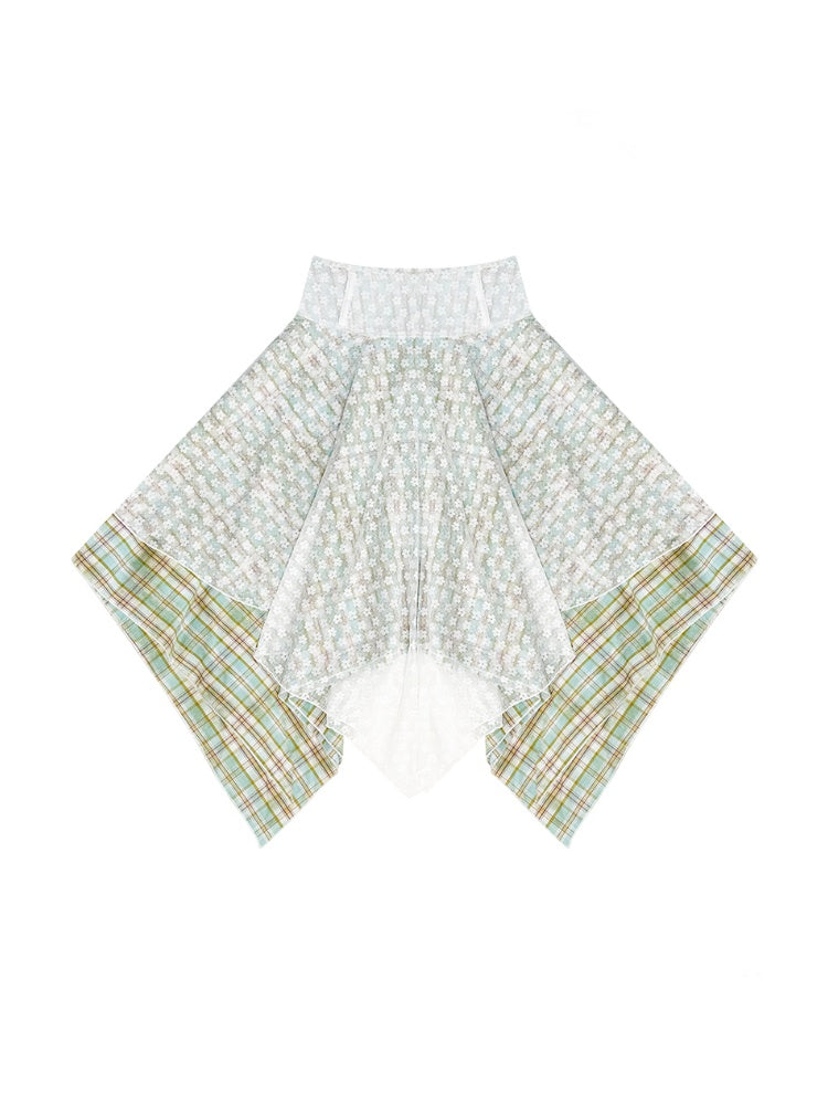 Lace Stitching Irregular Hem Plaid Skirt【s0000013060】