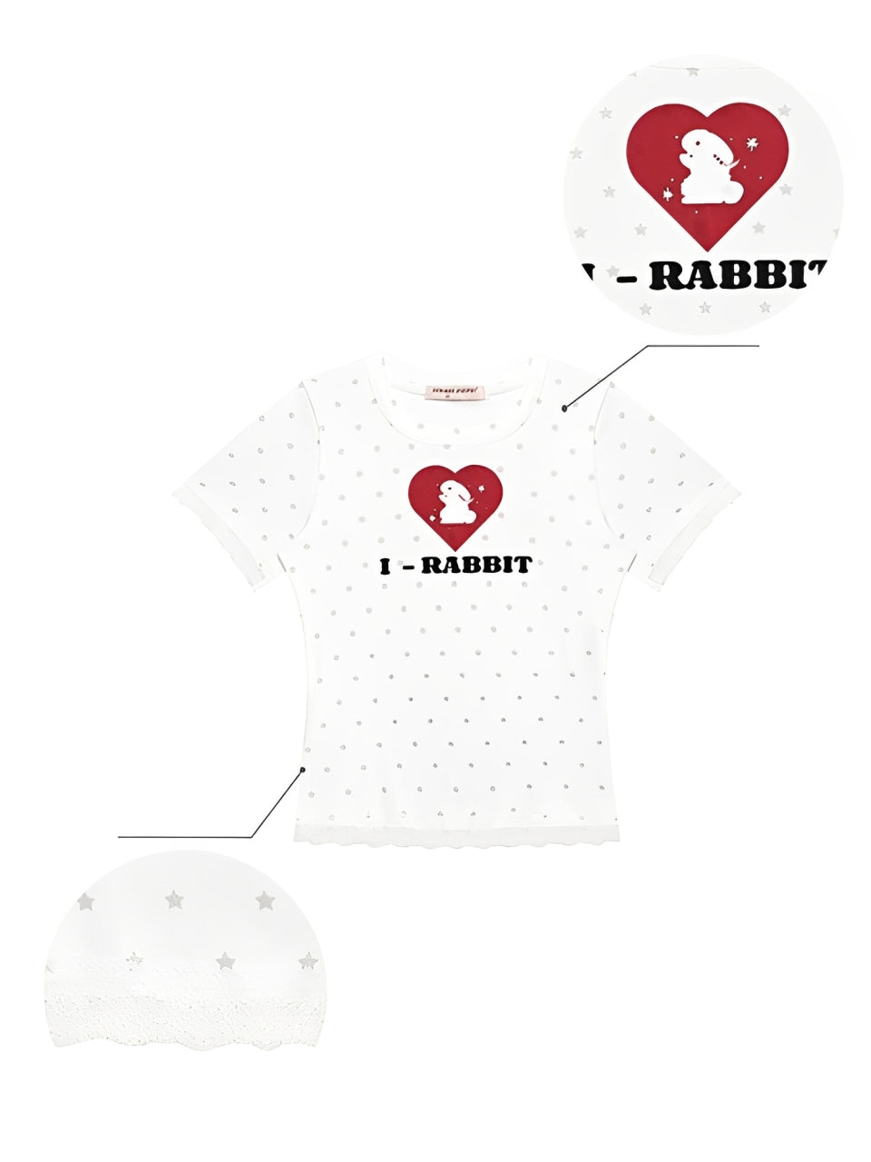 Polka Dot Star Heart Rabbit Print Crew Neck Short Sleeve T-Shirt【s0000013012】