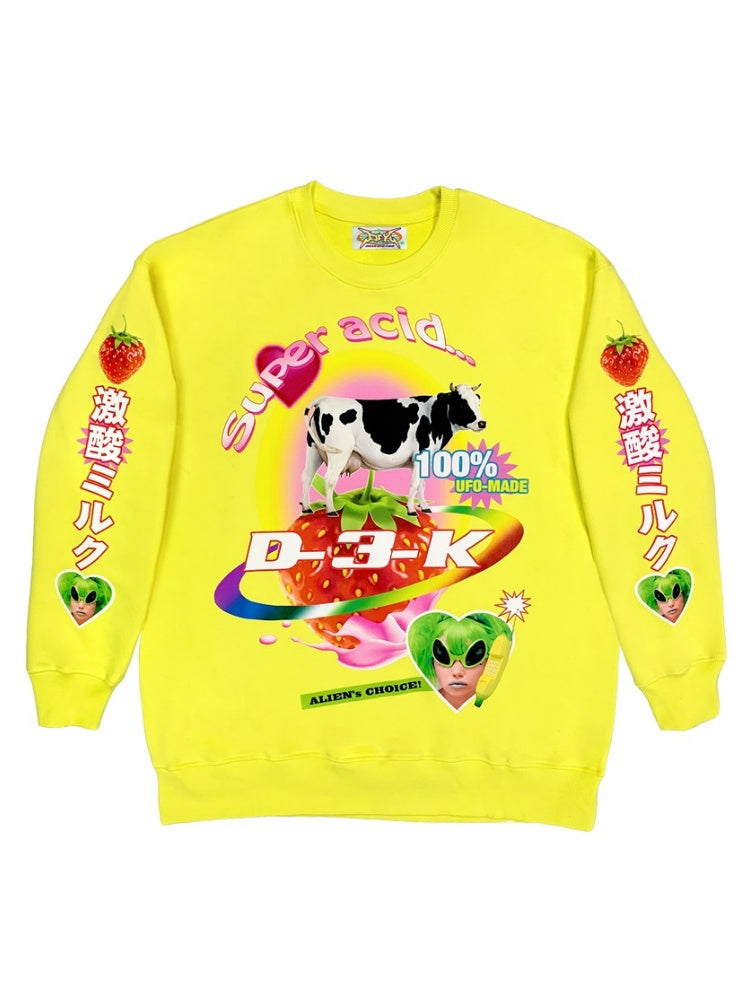 Y2K American Retro Super Acid Milk Print Loose Sweat & Cow Hat【s0000003887】