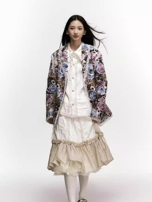 Colorful printed patchwork tweed blazer【s0000006947】