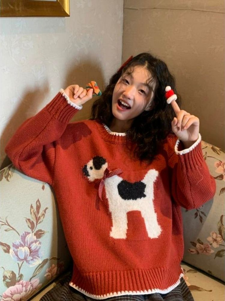 Bow Spotted Dog Knit Sweater【s0000005869】