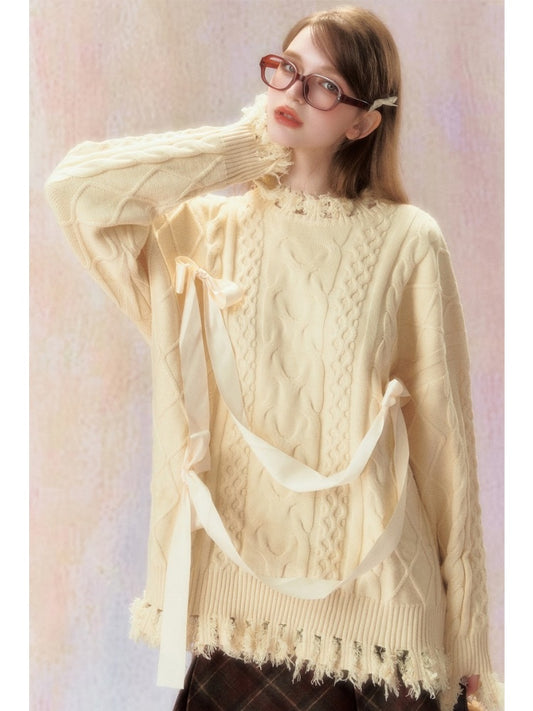 College Style Ribbon Jacquard Sweater【s0000006466】