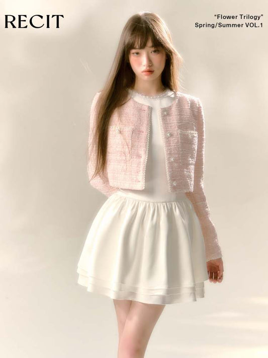 Girly Lame Pearl Bijoux Short Jacket【s0000007370】