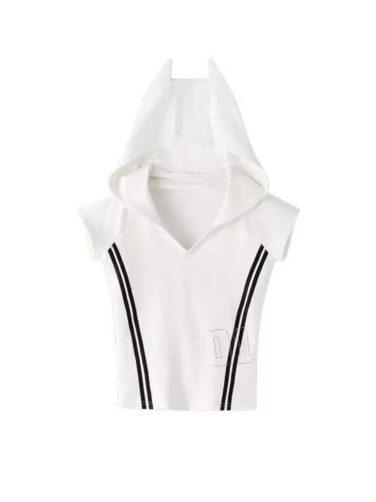 BLACK & WHITE LINE HOODIE V-NECK TEE [S0000009164]