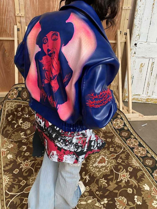 Marilyn Manson Back Print Ripp T atmbroi de rye aate r 재킷 [S0000008316]