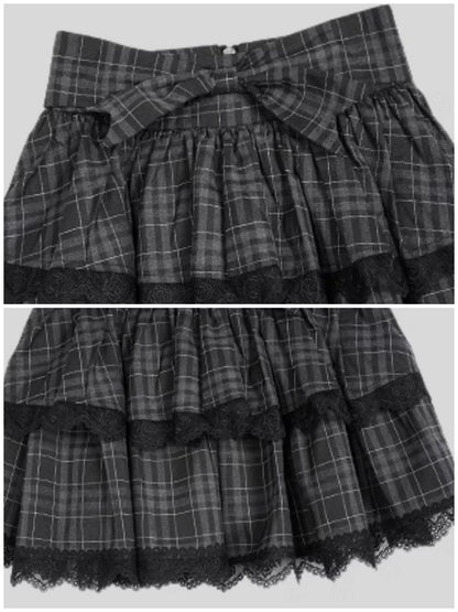 Plaid Ribbon Cake Mini Skirt【s0000003831】