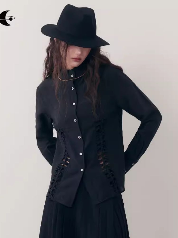 Standing Collar Design Niche Tencel Shirt【s0000006387】