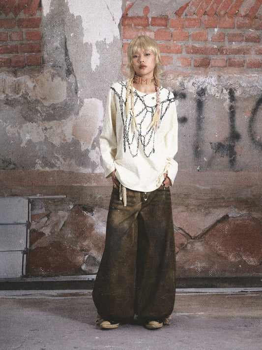 Chain print Loose Long Sleeve T-Shirt【s0000003437】