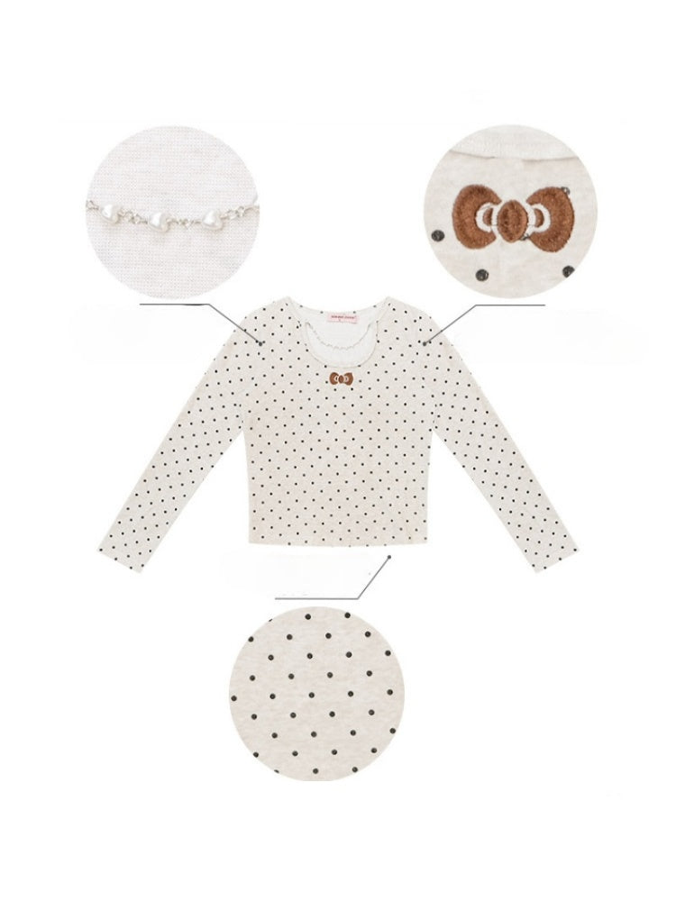 Polka Dot Chain Top Iong Sleeve T-Shirt Slim Knitted Base Shirt【s0000015256】