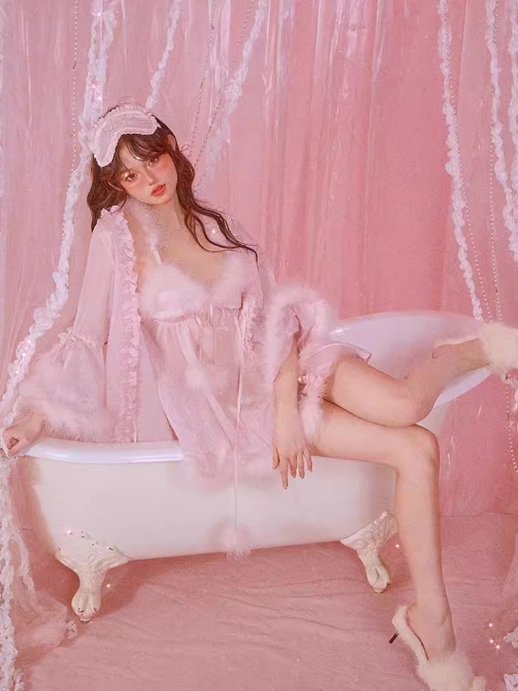 섹시한 잠옷 핑크 ha lte r d res robe set [s0000006583]