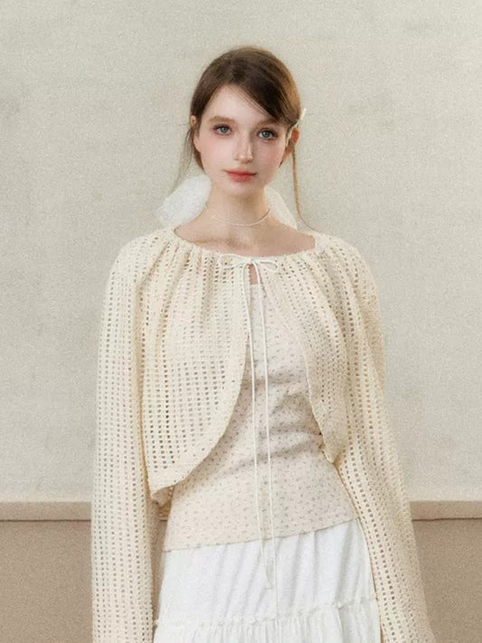 Small Floral Pattern Cropped Cardigan/Inner T-Shirt [s0000006479]