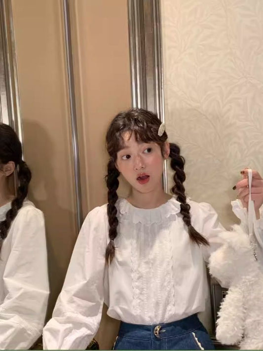 French long-sleeved round neck shirt【s0000007478】