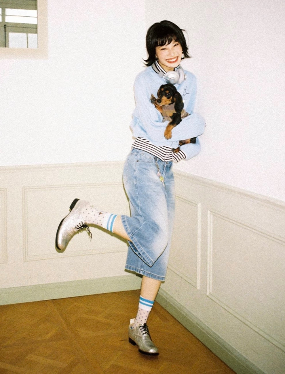 Starfish hot drill denim wide-leg shorts【s0000012288】