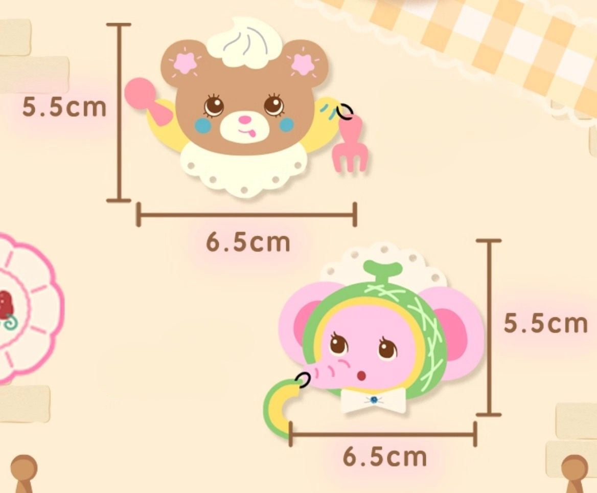 Elephant & Cream Bear Acrylic Patchwork Hair Clips【s0000013706】