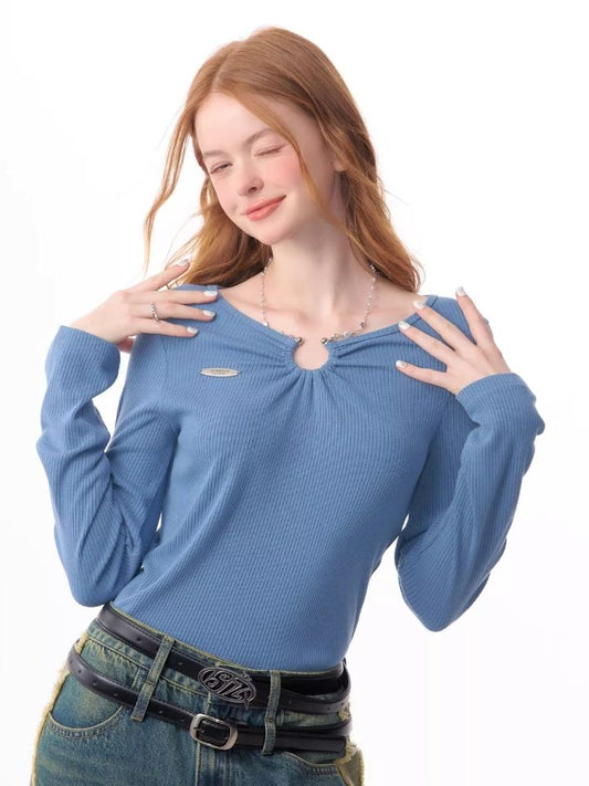 Slim thin chain neck knit sweater【s0000006146】