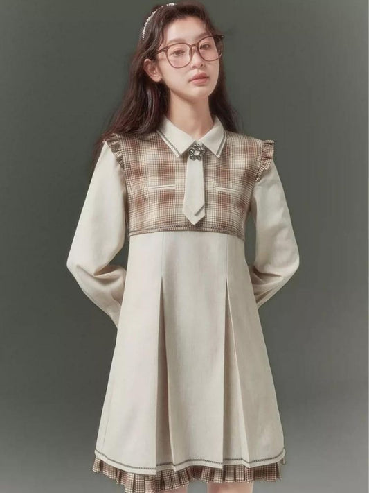 Fake two-piece college girl style dress【s0000003519】