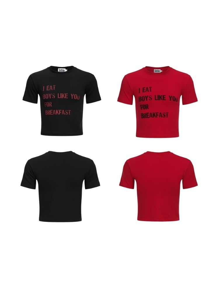 Printed Lettered Waistless Short Sleeve T-Shirt【s0000006688】