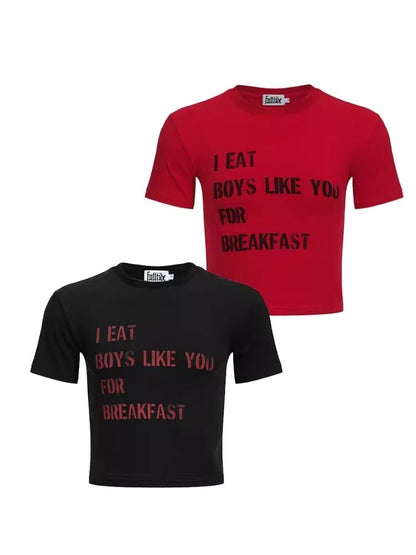 Printed Lettered Waistless Short Sleeve T-Shirt【s0000006688】