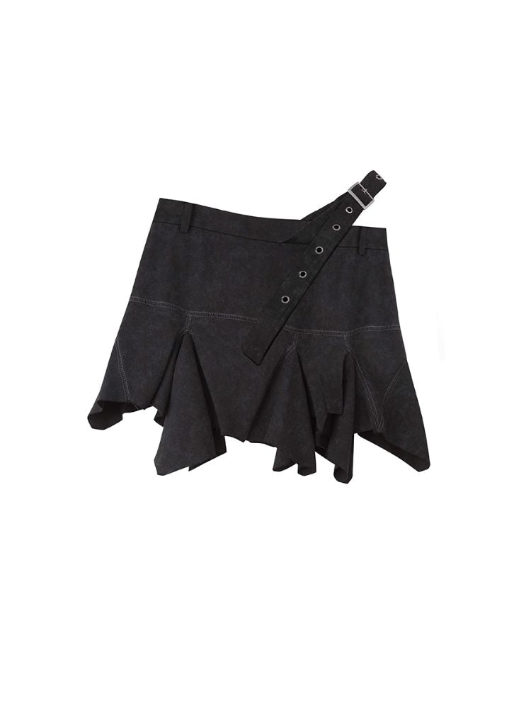 Black punk textured skirt【s0000003933】