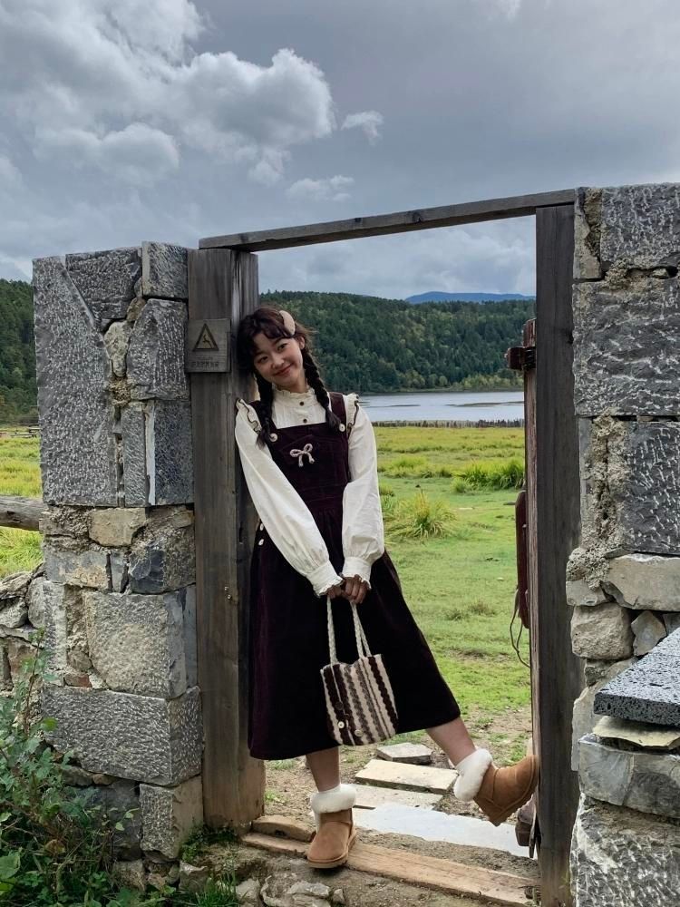 Corduroy Bow Pocket Sleeveless Vest Dress【s0000005887】