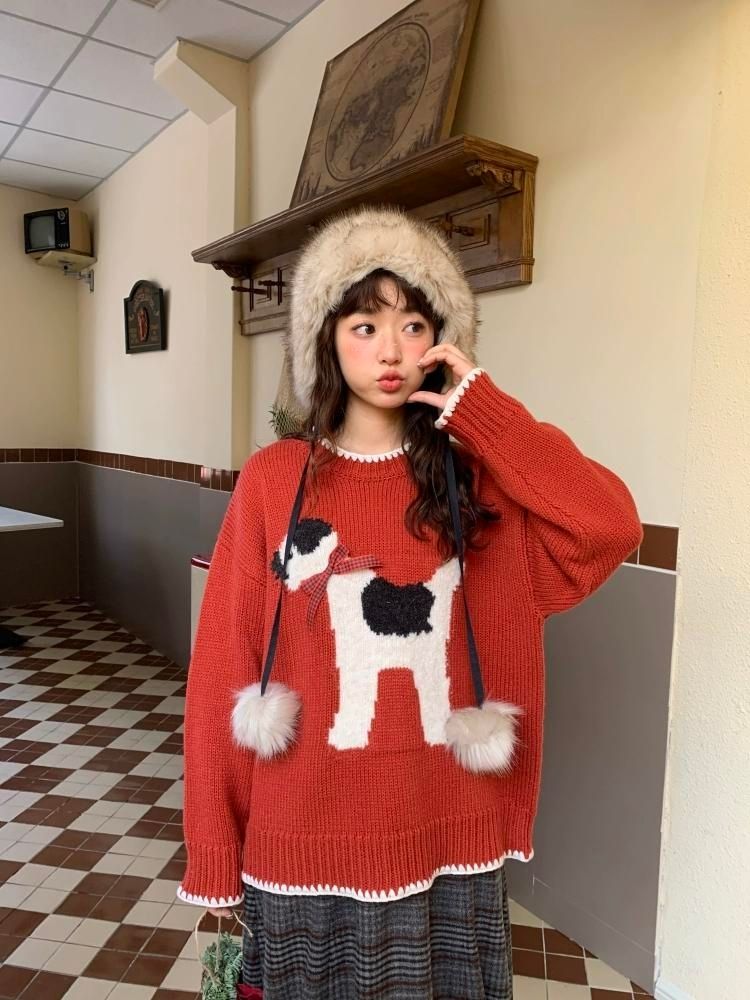 Bow Spotted Dog Knit Sweater【s0000005869】