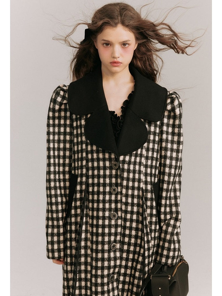 Monotone Plaid Loose Wool Coat【s0000003858】