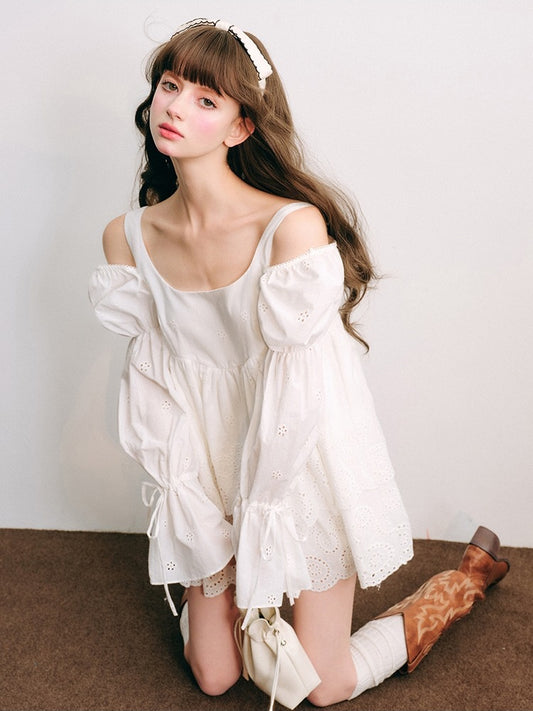 Galaxy Wanlin Dreamboat white moonlight 100% cotton sash embroidery double perforation white color long sleeves clothing early autumn