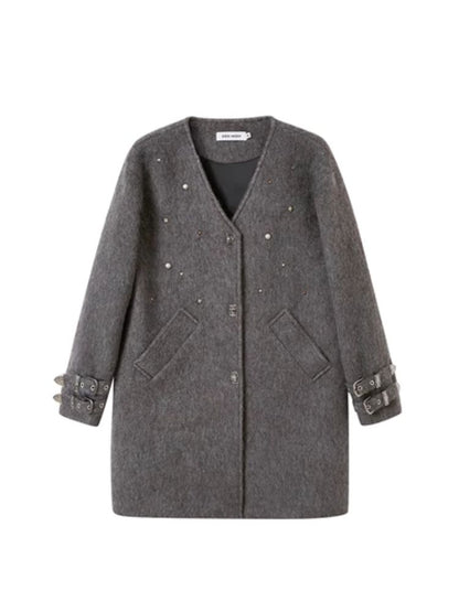 Rivets sheep wool tweed coat【s0000004889】