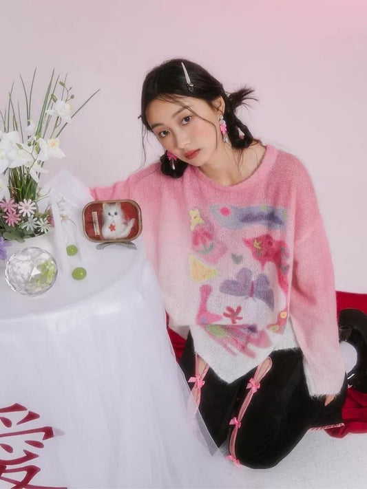 로맨틱 나비 인쇄 얇은 스웨터 [S0000006237]