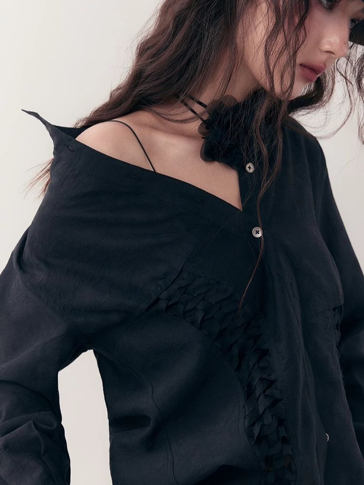 Standing Collar Design Niche Tencel Shirt【s0000006387】