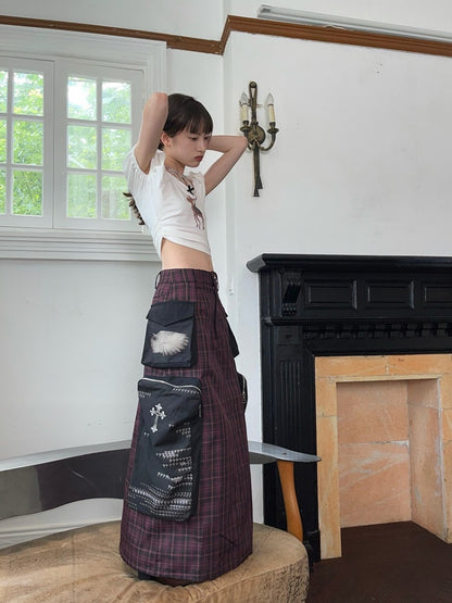 Plaid Zipper Short Jacket &amp; Patch Pocket Long Skirt【s0000003884】