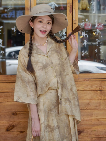 Jacquard Retro Chinese Style Loose Shirt &amp; Pants Skirt Set Up【s0000002978】