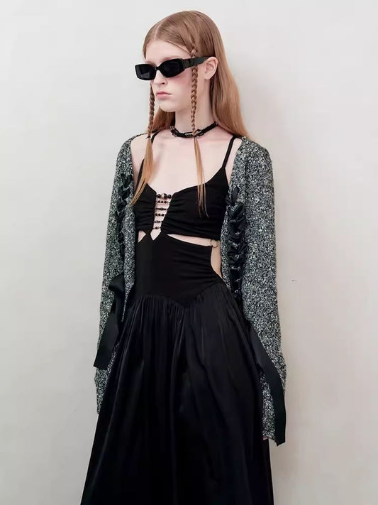 V-Neck Drawstring Knit Cardigan Jacket【s0000008182】