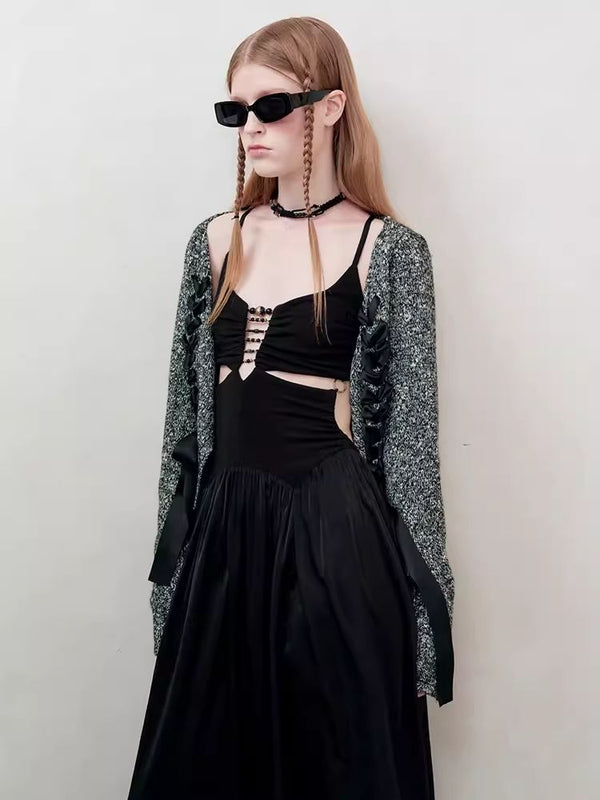 V-Neck Drawstring Knit Cardigan Jacket【s0000008182】