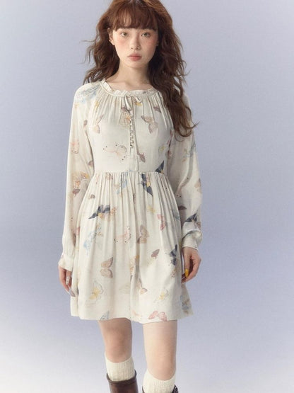 Butterfly Print Long Sleeve Dress【s0000003354】